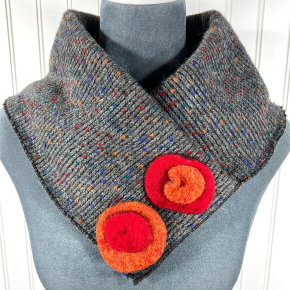 Platania Wool Neck Collar Scarf Gray Orange Red Made in Italy Lagenlook Cottage - Picture 1 of 8
